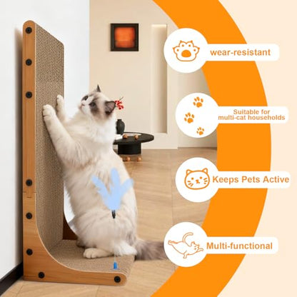 Goosheep Cat Scratching Post, 3-in1 Scratching Board for Indoor Cats, 2PK 22in L-Shaped Cat Scratcher with 1PK Cardboard Box Scratch Pad, Cats Scratch Furniture Protector with Feathered Toy - color: 2pk 22in L-Shape Cat Scratcher with Box