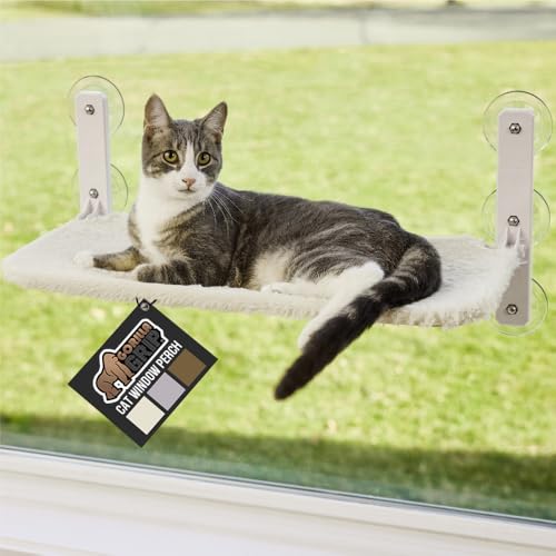 GORILLA GRIP Cat Window Perch, Foldable Cat Window Hammock Bed with 6 Large Suction Cups, Cordless Indoor Wall Shelves, Strong Metal Frame Holds 30lbs, Reversible Washable Sherpa Cover, Medium Beige - color: Beige, size: Medium (30 lbs)