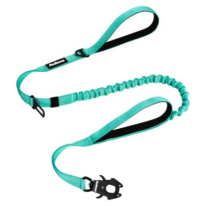 Heavy Duty Tactical Dog Leash, 5 FT Bungee Shock Absorption Leash with 2 Padded Handles, Quick Release Metal Clip, Car Seatbelt, No Pull Training Lead for Large Medium Dogs（Turquoise） - color: Turquoise