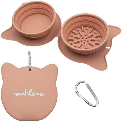 Collapsible Dog Bowls for Travel, 2-in-1 Silicone Slow Feeder with Clip, Portable Dog or Cat Pet Food & Water Bowl Set (Rose Quartz) - color: Rose Quartz