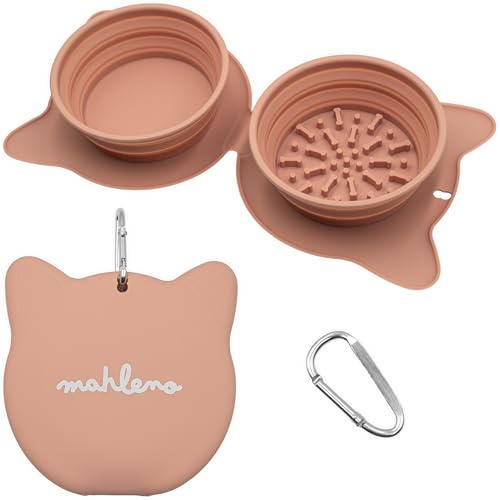 Collapsible Dog Bowls for Travel, 2-in-1 Silicone Slow Feeder with Clip, Portable Dog or Cat Pet Food & Water Bowl Set (Rose Quartz) - color: Rose Quartz