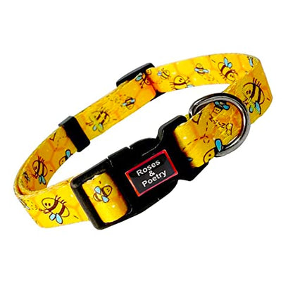 Roses&Poetry Dog Collar with Colourful Bee Patterns, Adjustable Durable Puppy Collars for Small Medium Large Dogs (Bee-XS) - color: Golden, size: XS