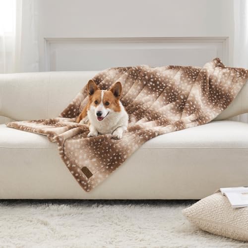 COZY KISS Waterproof Pet Blanket, Christmas Deer Print Blanket for Bed Couch Protector, Reversible Washable Plush Dog Faux Fur Throw for Puppy, Double Sided Cat Blanket, 30x40 inch, Brown - color: Brown Deer, size: S (30"x40")
