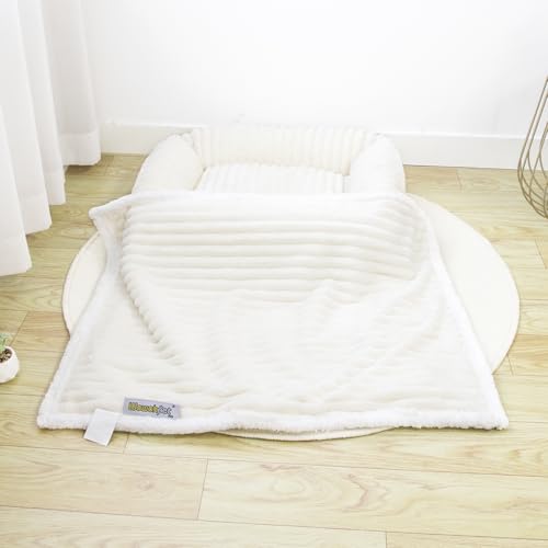 Waterproof Dog Blanket Soft Pet Cat Blanket Cozy Calming Sherpa Corduroy Fleece Blanket Reversible Furniture Bed Protector for Small Dogs Machine Washable Puppy Blanket, Cream 50x60 in - color: Cream, size: XL/50"x60"