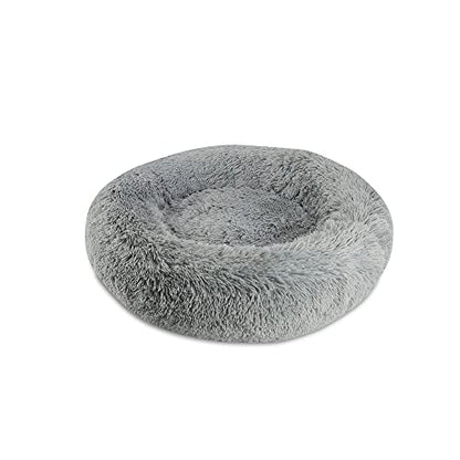 Arlee Donut Round Pet Dog Bed - Memory Foam - Calming Reduce Anxiety - Shaggy Vegan Fur - Assembled USA, Charcoal - color: Charcoal, size: Small