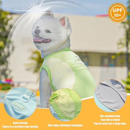 Dog Cooling Vest,Sunblock Dogs Shirts Quick Dry Lightweight and Breathable Dog T-Shirts with D-Ring Sleeveless Pet Clothes for Small Medium Large (Green, Small) - color: Green, size: Small