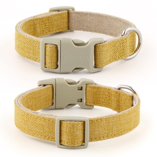 Plutus Pet Cotton Hemp Dog Collar and Leash Set, Adjustable Collar for Small, Medium, and Large Dogs, Heavy Duty and Soft on Skin, Yellow, XS - color: Yellow, size: X-Small