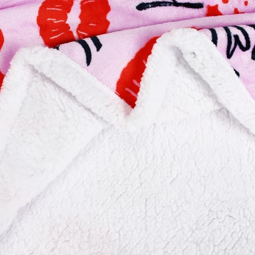Catalonia Lips Print Sherpa Fleece Throw Blanket, Soft Mink Plush Couch Blanket, Fuzzy Fluffy Comfy Warm Throws, Comfort Caring Gift, 50x60 inches - color: Kiss Hot Pink, size: 50"x60"