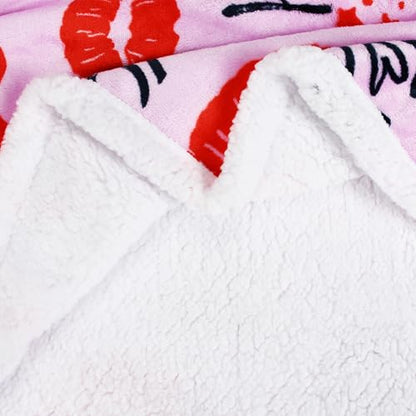 Catalonia Lips Print Sherpa Fleece Throw Blanket, Soft Mink Plush Couch Blanket, Fuzzy Fluffy Comfy Warm Throws, Comfort Caring Gift, 50x60 inches - color: Kiss Hot Pink, size: 50"x60"