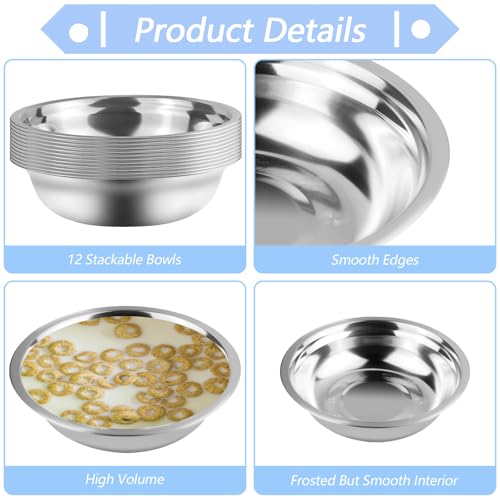12 Pcs Stainless Steel Dog Bowls, 48 oz (6 Cups) Metal Dog Bowl Suitable for Medium to Large Dogs and Cats for Food or Water, Dishwasher Safe