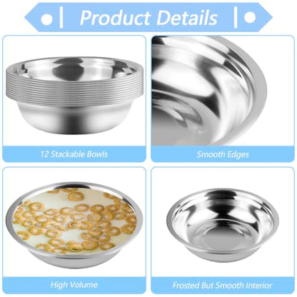 12 Pcs Stainless Steel Dog Bowls, 48 oz (6 Cups) Metal Dog Bowl Suitable for Medium to Large Dogs and Cats for Food or Water, Dishwasher Safe