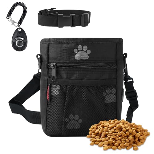 kissleaf Dog Treat Pouches for Pet Training, Treat Pouches for Pet Training,Large Dog Treat Training Pouch and Dog Clicker,Dog Training Treat Pouch Built-in Poop Bag Dispenser-Black Pattern. - color: Black Pattern