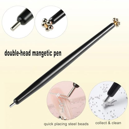 Fcozpjk Cat Eye Magnet for Nails, 6PCS Cat Eye Gel Nail Polish Magnet Tools 3 in 1 Strong Suction Magnetic Pen with Y Shape Clippers Heart Magnet Flower French Tip Design Manicure Salon Supplies - color: A