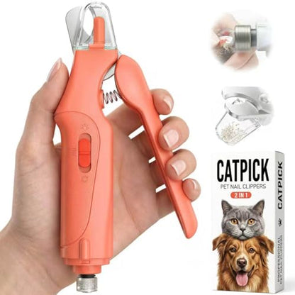 CATPICK 2-in-1 Cat Nail Clippers & Dog Nail Clippers Trimmers for Large Medium Small Dogs Cats Claw Trimmer Quick Sensor and Safety Guard USB Rechargeable with 2 LED Lights Dogs Nail Trimmer - color: Orange 6th Generation