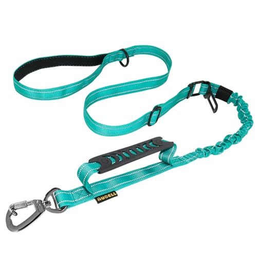AUBELL Tactical Dog Leash Heavy Duty,4-6ft Reflective Strong No Pull Bungee Leash for Medium Large Dogs with Comfortable Padded Double Handle,Car Seat Belt,360 Degree Rotating Carabiner,Teal - color: M/L-Teal(4-6FT)
