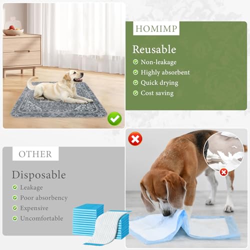Washable Pee Pads for Dogs, 2 Pack Reusable Puppy Pads Waterproof, Absorbent and Leakproof Dog Pee Pads, Non Slip Puppy Training Pads, Pet Mat for Floor, Crate, Couch, Whelping,Grey, 36"x41" - size: 36"x41"(Pack of 2)