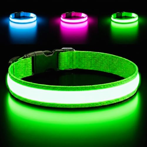 Light Up Dog Collar – Reflective, Adjustable & Rechargeable Electronic Glow Pet Collars – Bright, Comfortable, High Visibility LED Dog Collar for Night Safety, Outdoor Walk, Flashing Fun, Green, Large - color: Green, size: Large