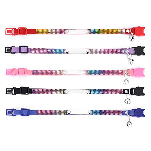 Personalized Cat Collar Breakaway Diamond Rhinestone with Bell, Customized Bling Kitten Pet Collar Adjustable with Engraved ID Name Plate (Black) - color: Black