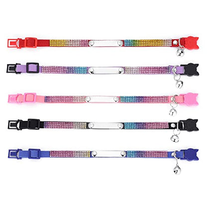 Personalized Cat Collar Breakaway Diamond Rhinestone with Bell, Customized Bling Kitten Pet Collar Adjustable with Engraved ID Name Plate (Red) - color: Red