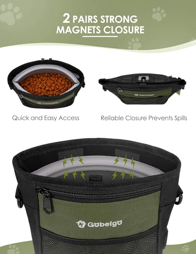Gobeigo Dog Treat Pouch, Magnetic Closure & Sealable Silicone Bag Insert, 4-Cup Capacity – Belt Clip/Waist Belt/Crossbody Wear, Clicker Included – Great for Pet Training & Walking (Army Green) - color: Army Green