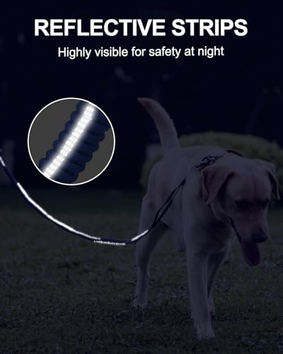 Joytale Tactical Dog Leash Heavy Duty, 4-6FT Shock Absorbing Bungee Lead with 2 Padded Handle, Metal Carabiner Clip, Car Seatbelt, Strong No Pull Leash for Medium Large X-Large Dogs, Navy Blue - color: Navy Blue
