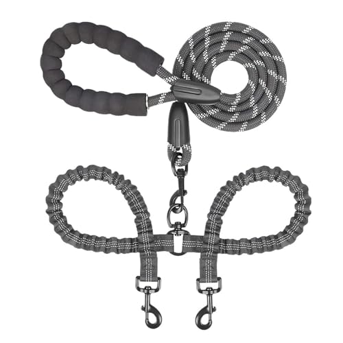 2 Two Dogs Leash Coupler Double Twin Lead Walking Dog Leashes(Black) - color: Black