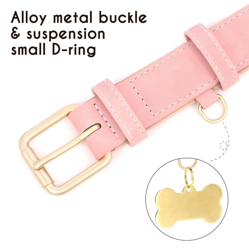Didog Soft Padded PU Leather Dog Collar, Adjustable Pink Dog Collars for Medium Dogs with Durable Metal Buckle and D Ring,Pink,L - color: Pink, size: L: Fit Neck 13-17"(22-44lbs)