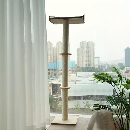 52.7'' Cat Tree Window Sill Perch with Tall Vertical Scratching Post Height-Adjustable Indoor Hammock Bed for Large Cats Suction Cup Climbing Tree Tower for Sunbathing & Bird Watching (Wooden, M) - color: Wooden, size: M