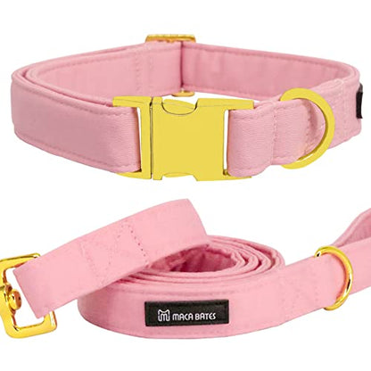 Maca Bates Dog Collar and Leash Set, Adjustable Solid Dog Collar and Leash for Small Medium Large Dog with Golden Metal Buckle - color: set-sakura, size: XS