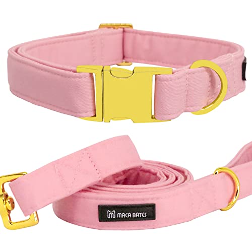 Maca Bates Dog Collar and Leash Set, Adjustable Solid Dog Collar and Leash for Small Medium Large Dog with Golden Metal Buckle - color: set-sakura, size: XS