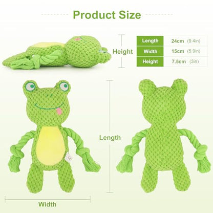 Dog Toys, Dog Squeaker Toys with Crinkle Paper, Stuffed Animal Dog Plush Chewing Toy, Cotton Rope Interactive Toys for Puppy, Small, Middle Dogs (Green Frog) - color: Green