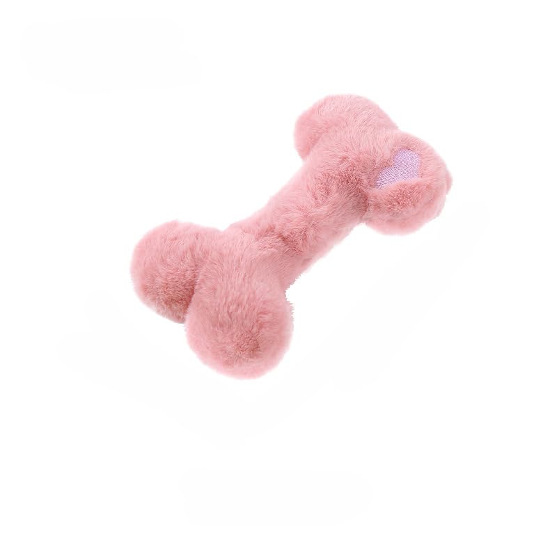 Plush Bone-Shaped Dog Toy – Durable Squeaky Chew Toy with PP Cotton Filling, Soft and Washable for Interactive Play (Pink) - color: Pink