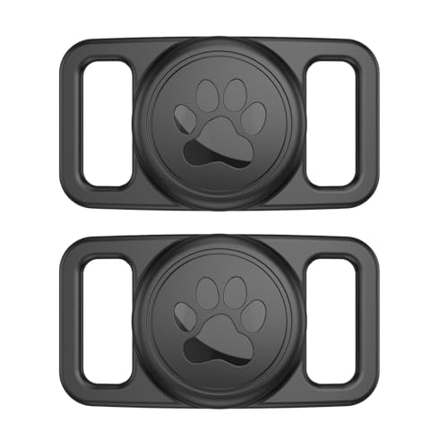 Linsaner [2 Pack] Waterproof Dog Collar Holder for AirTag 1st & 2nd Gen, No Dangle Silicone Case for Apple for Air Tag, Full Cover Paw Print GPS Tracker Protective Accessories for Pet Puppy Cat, Black - color: B1-Black+Black