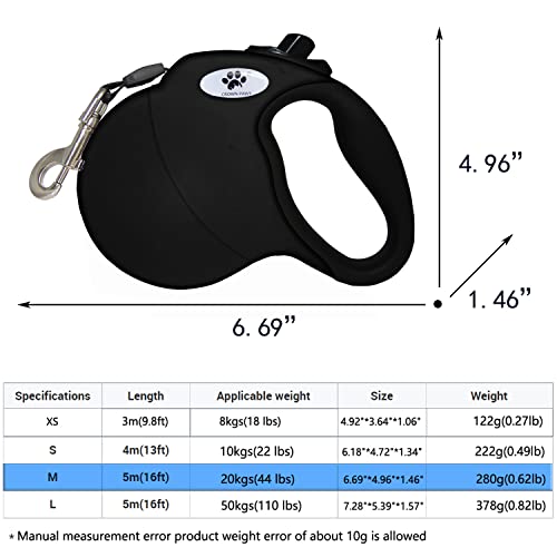 16 ft Retractable Dog Leash for Large Dogs up to 44 lbs,Tangle-Free Nylon Tape,Black M - color: black, size: Medium