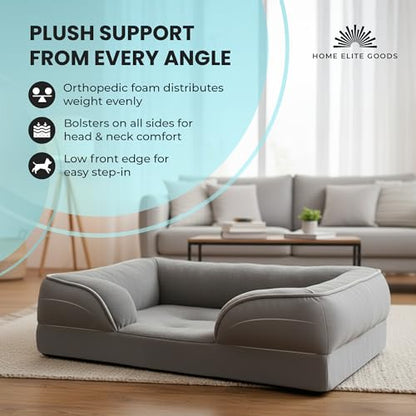 Orthopedic Dog Bed Memory Foam Pet Sofa with Bolsters, Waterproof Liner, Easy to Clean Washable Cover & Non-Slip Bottom – Calming for Small, Medium & Large Dogs
