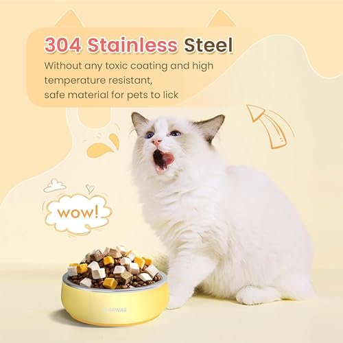 Pawaii Small Dog Bowls, 12 oz. Food Water Bowl Designed for Puppies and Cats with Non-Slip Rubber Base, Upgraded Metal Insulated, Double Stainless Steel Bowls, Cheese Yellow - color: Cheese Yellow, size: 12oz