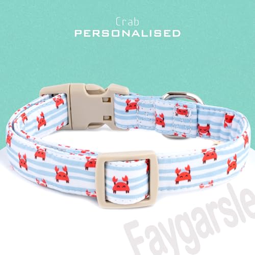 Faygarsle Cute Crab Pattern Dog Collar, Cotton Fabric, Light Blue Stripes, for Small Medium Large Dogs M - color: Red Crab, size: Medium