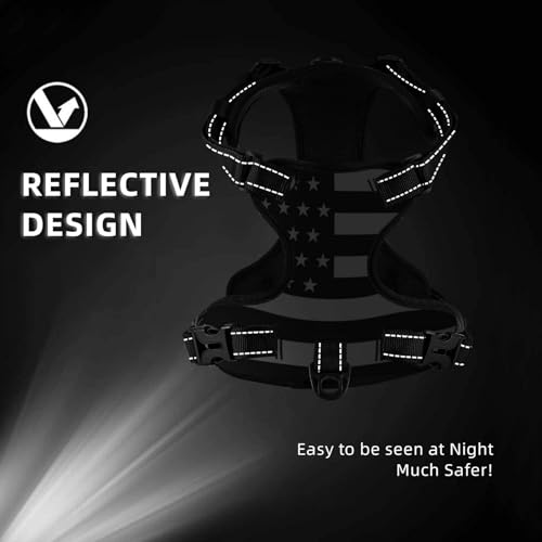 Black Striped Flag Reflective Dog Harness No Pull Soft Vest Harness for Small Medium Large Dog Puppy Pets Large Size - color: Black Striped Flag, size: Large