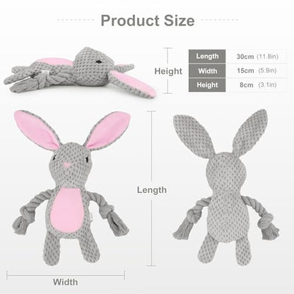 Dog Toys, Dog Squeaker Toys with Crinkle Paper, Stuffed Animal Dog Plush Chewing Toy, Cotton Rope Interactive Toys for Puppy, Small, Middle Dogs (Gray Rabbit) - color: Grey