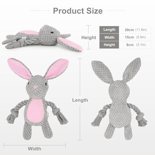 Dog Toys, Dog Squeaker Toys with Crinkle Paper, Stuffed Animal Dog Plush Chewing Toy, Cotton Rope Interactive Toys for Puppy, Small, Middle Dogs (Gray Rabbit) - color: Grey