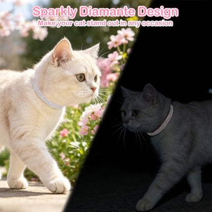 Rhinestone Cat Collar Breakaway with Bell, Diamond Cat Collar with Safety Buckle Quick Release for Girl Boy Kitten Pets Puppy,Cute Soft Female Male Cat Collars,Valentine's Day Pink 8-12" - color: Pink (1 Pack), size: 8"-12" Cats / Mini Dogs