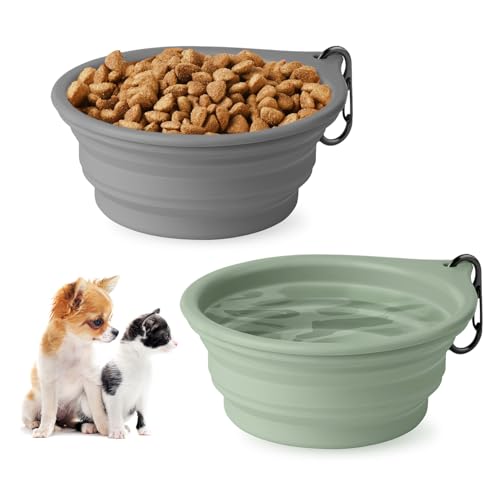 Collapsible Dog Bowls 2pcs for Puppy Bowl, Portable Dog Bowl for Small to Medium Sized Dogs and Cats, Travel Dog Bowl is Ideal for Traveling and Hiking BPA Free - color: Green + dark grey