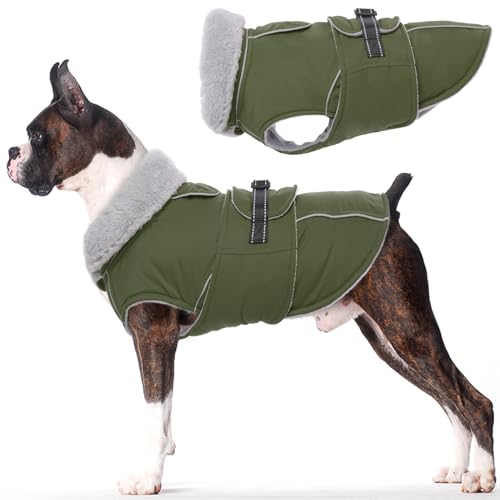 Lelepet Warm Dog Coat Reflective Fleece Vest Waterproof Dog Jacket with Adjustable Buckle Hook & Loop Windproof Cold Weather Coats for Small Medium Large Dogs, Army Green, S - color: Army Green, size: S