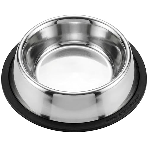 Loving Pets Stainless Steel Non-Tip Dog Bowl – Heavy Duty No Spill Dog Bowl with Removable Rubber Base – Durable, Non-Skid Stainless Steel Dog Food Bowl & Dog Water - size: 8 Ounce