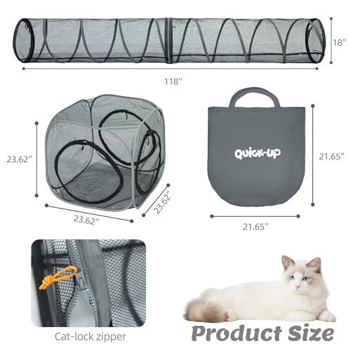 2 Connectable Large Cat Tunnels and 1 Portable Mesh Cube for Indoor and Outdoor, Durable Enclosed Outdoor Pet Playpen for Cats,Puppy and Small Animals to Play, Jump and Sleep Safely - size: 3 in 1 cube+2 tunnels
