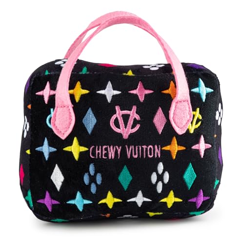 Haute Diggity Dog Chewy Vuiton Handbag Plush Squeaky Dog Toy, Soft Durable Designer-Inspired Stuffed Puppy Chew Toys for Small & Medium Dogs, Machine-Washable (Black Monogram) Large - color: Black Purse, size: Large