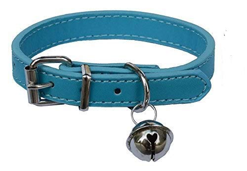 Turquoise Blue Leather Pet Collars for Cats Puppy, Adjustable 8"-10.5" Kitten Collar with Bell - color: Turquoise Blue