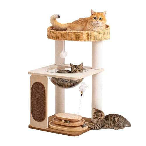 Modern Cat Tree for Large Cats, Modern Cat Tree Tower with Wide Shelves Cotton Scratching Posts, Super Sturdy Base, Cozy Perches, and Interactive Toys for Indoor Kittens 31-Inch - color: S81D