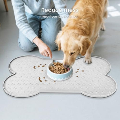 PWTAA Dog Food Mat Anti-Slip Silicone Dog Bowl Mat Thicker Pet Placemat Waterproof Cat Feeder Pad with Raised Edge Puppy Kitten Feeding Mats Suitable Small Medium-Sized Dogs Cats Eating Tray - color: White, size: 19.4" x 9.8"