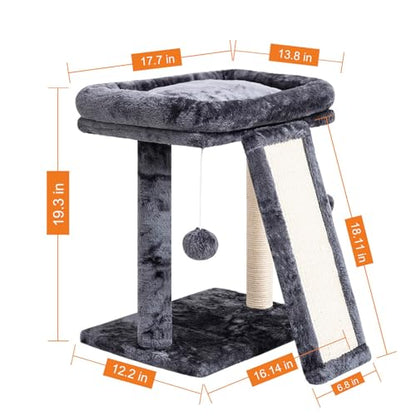 SYANDLVY Small Cat Tree with Perch, Cat Scratching Board for Indoor Cats, Scratching Post with 2 Dangling Balls, Great for Kittens (Smoky Grey) - color: Smoky Grey